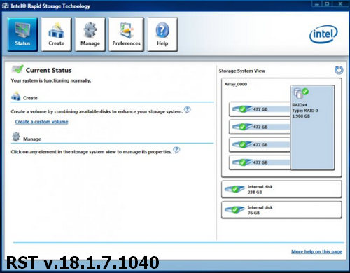 Intel Rapid Storage Technology (RST) Drivers v.18.1.7.1040, v.18.31.7.1040 скачать на Windows